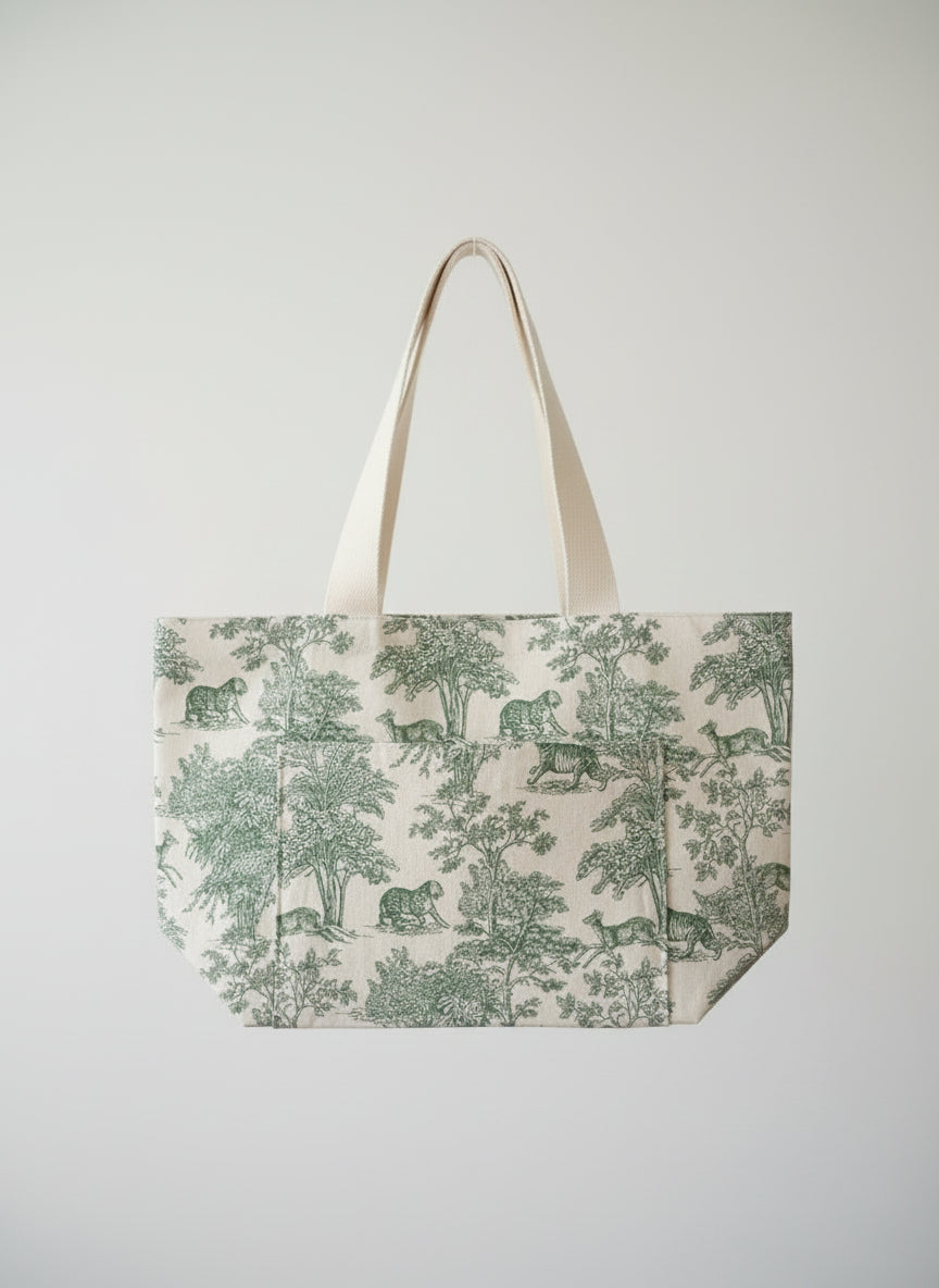 Sac cabas toile de jouy savane vert