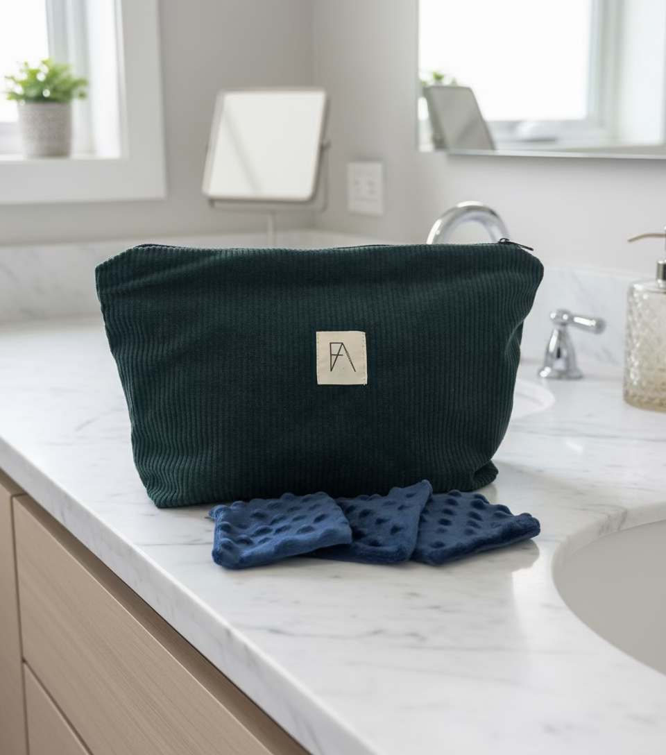 Trousse de toilette velours + Cotons démaquillants
