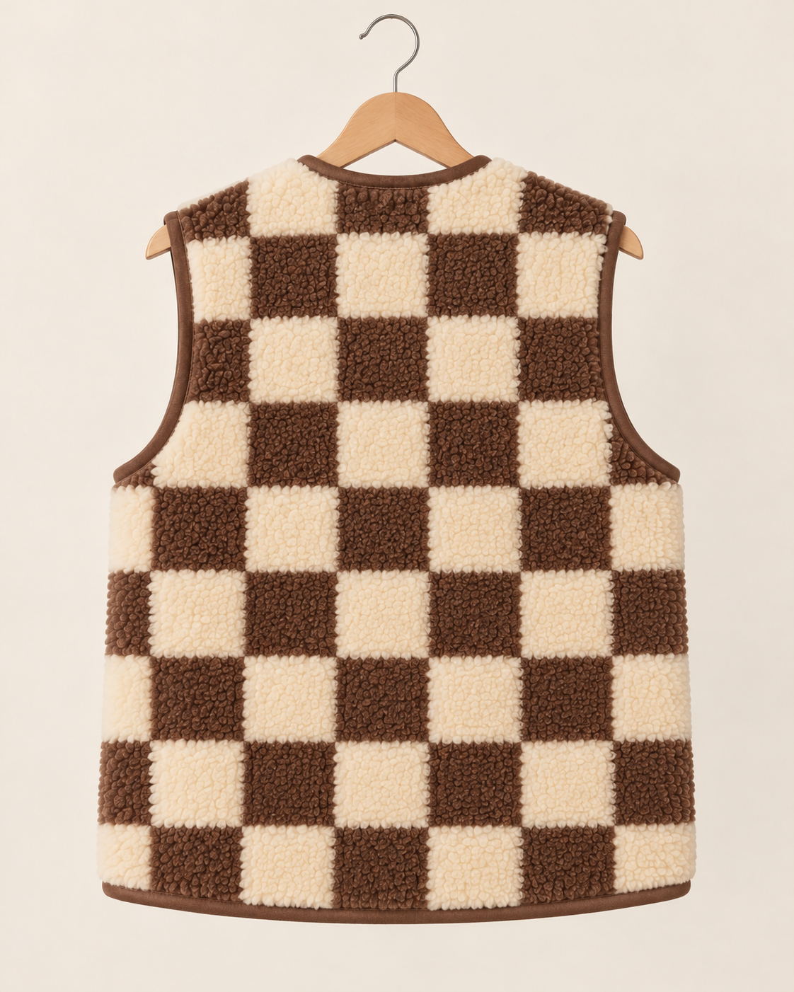 Louve adulte, le gilet sans manche en laine mérinos damier