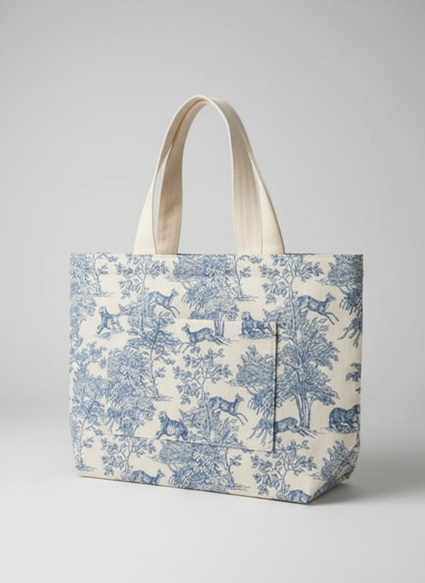 Sac cabas toile de jouy bleu
