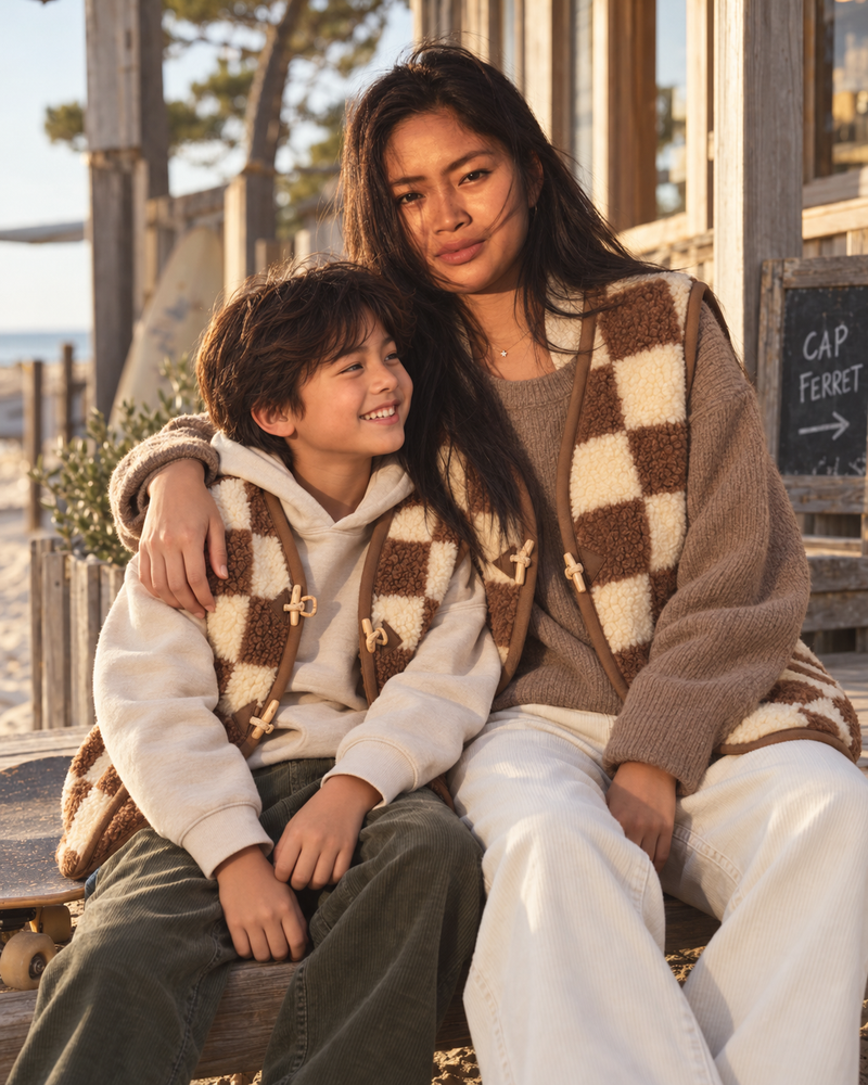 DUO gilet louve damier