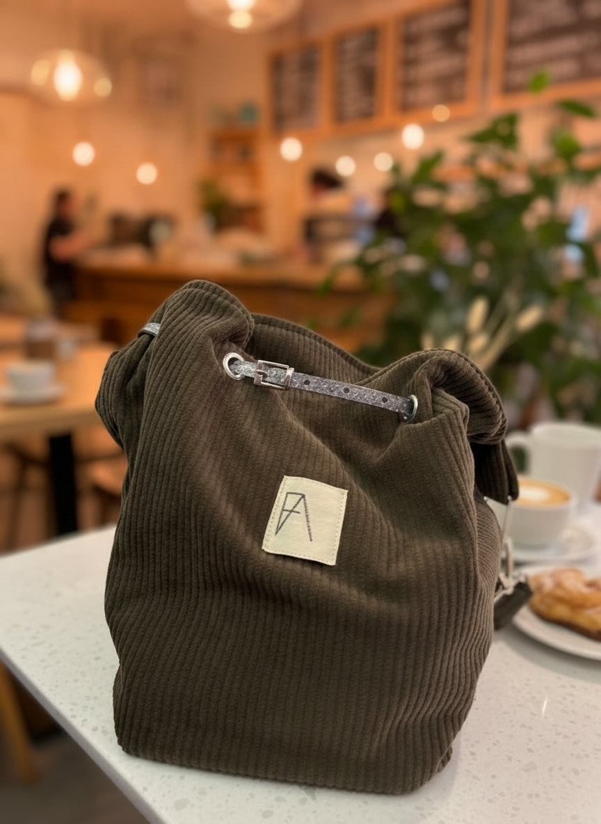 SAC SEAU VELOURS KAKI