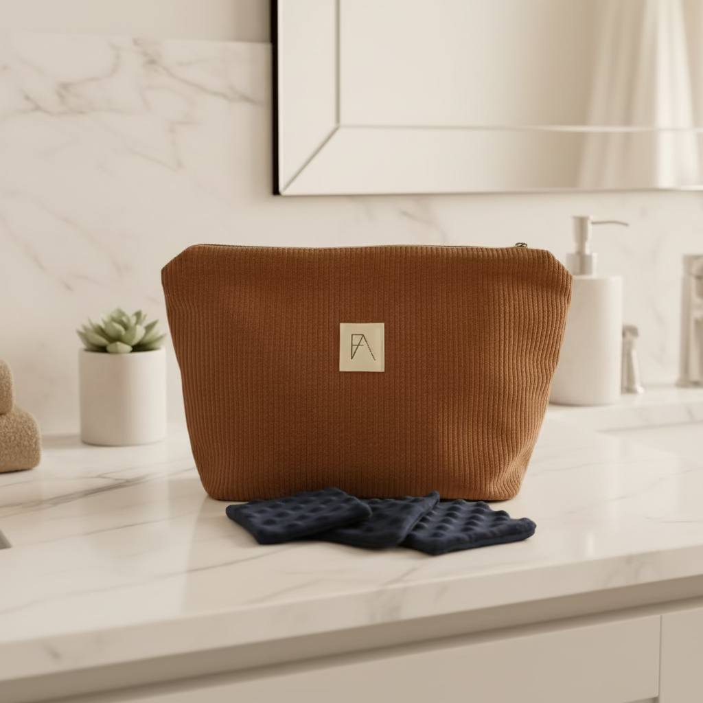 Trousse de toilette velours + Cotons démaquillants