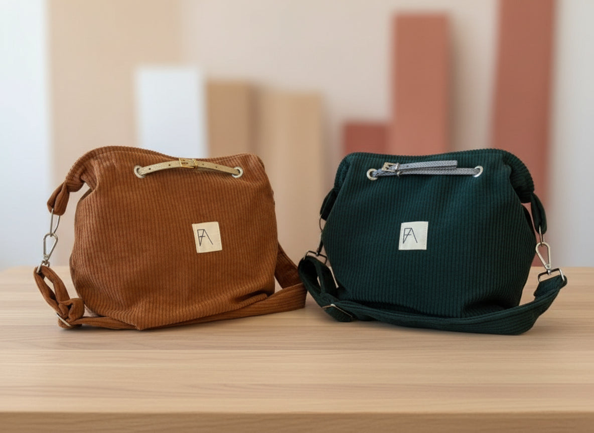 Sac seau Giulia en velours camel
