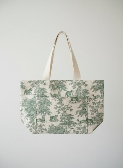 Sac cabas toile de jouy savane vert