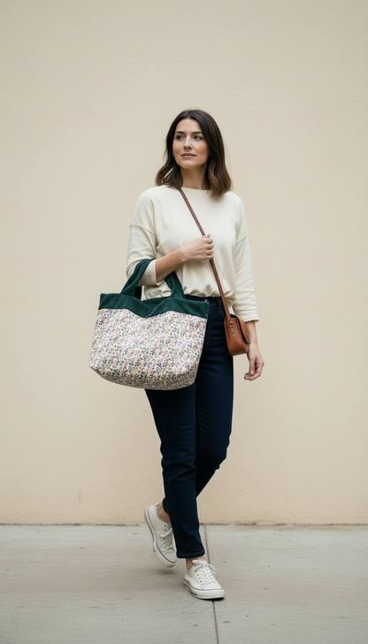 SAC CABAS VELOURS DOUBLÉ COTON RECTO VERSO