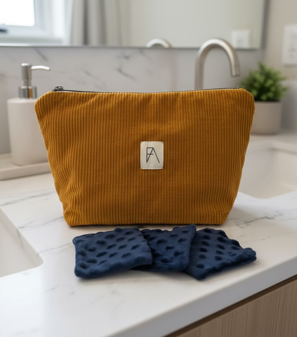 Trousse de toilette velours + Cotons démaquillants
