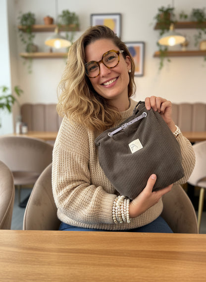 SAC SEAU VELOURS KAKI