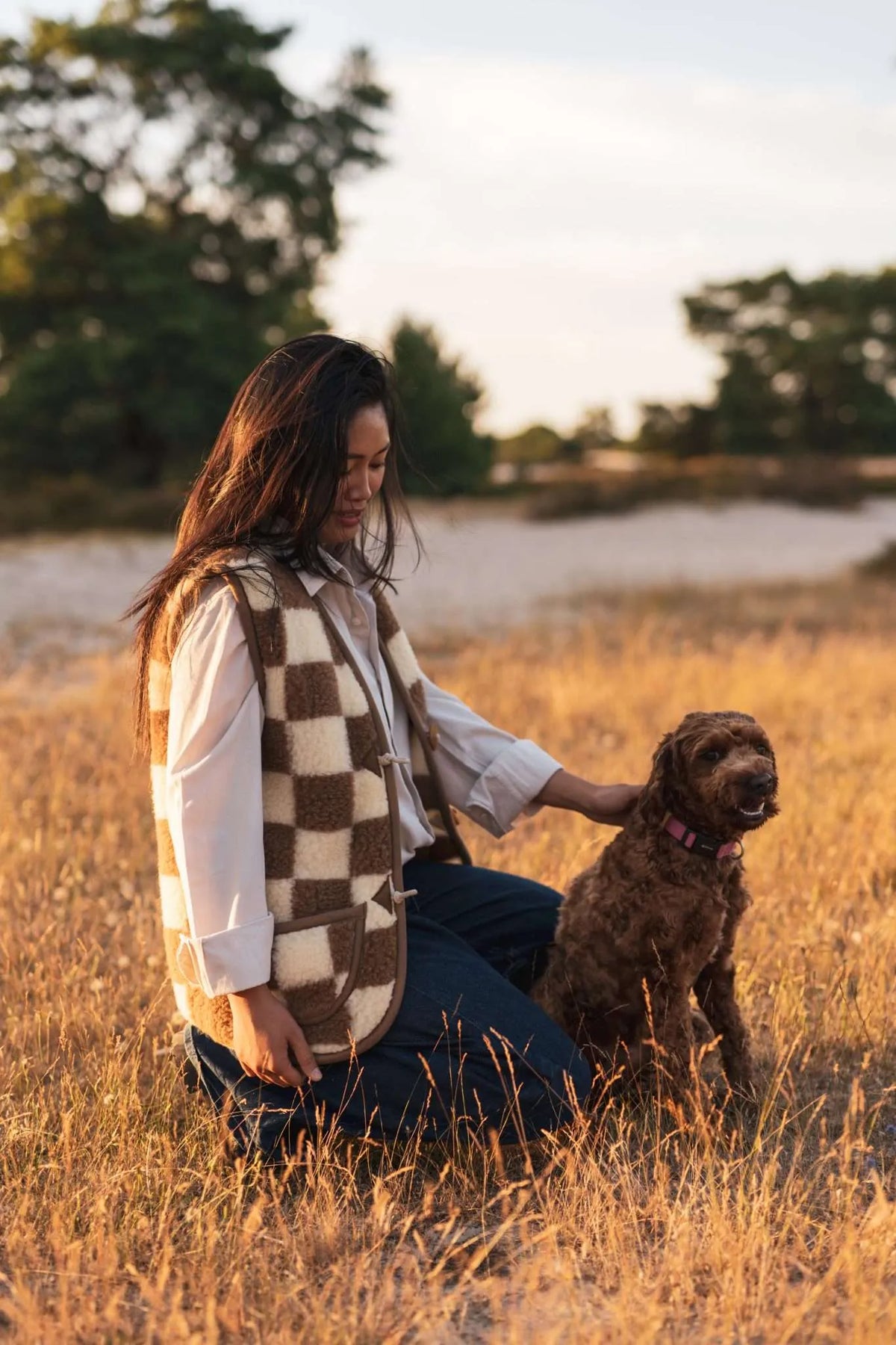 Louve adulte, le gilet sans manche en laine mérinos damier