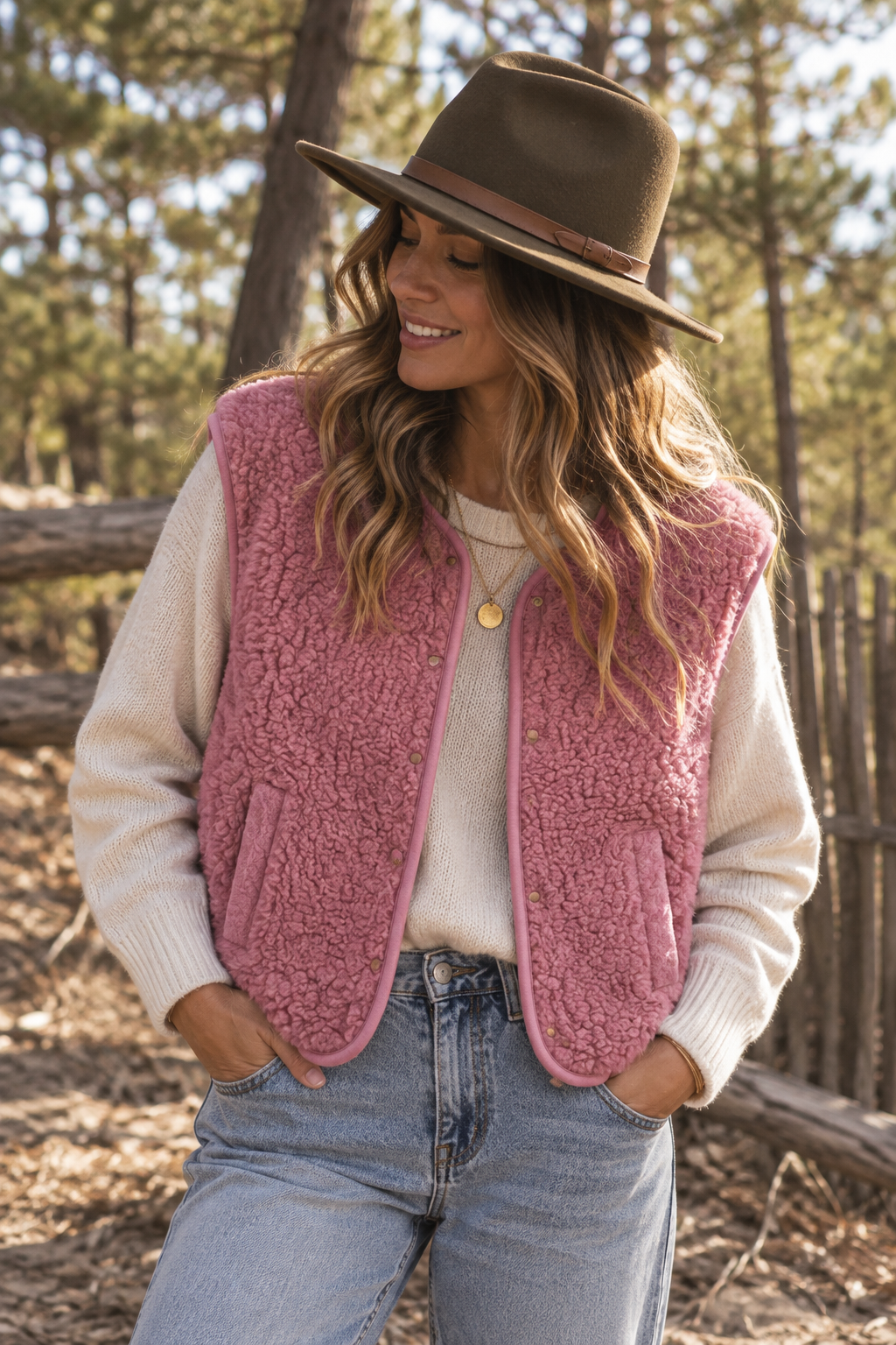 DUO Gilet cocoon rose