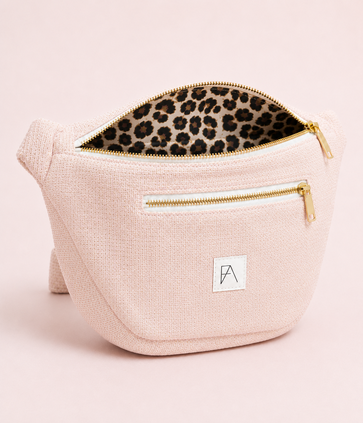 Sac banane Paolina XL en lin pailleté rose pâle